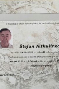 Štefan Nitkulinec, 29.9.2026 Štefan Nitkulinec, 29.9.2026